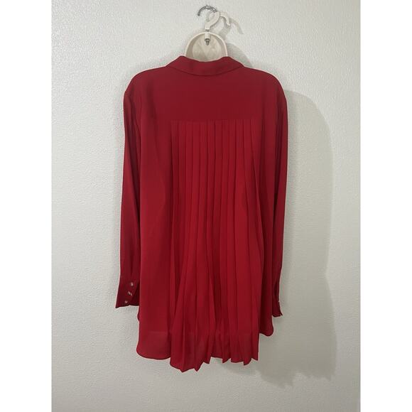 Chicos Red Pleated Back Button Up Blouse Shirt Size 3 Or XL - Picture 9 of 12
